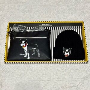 Marc Tetro Boston Terrier Crossbody Bag & Beanie Hat Boxed Gift Set NWT